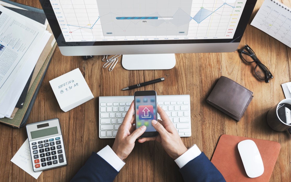 Businessman working on data