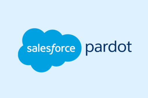 Salesforce logo on blue background with the word 'Pardot'