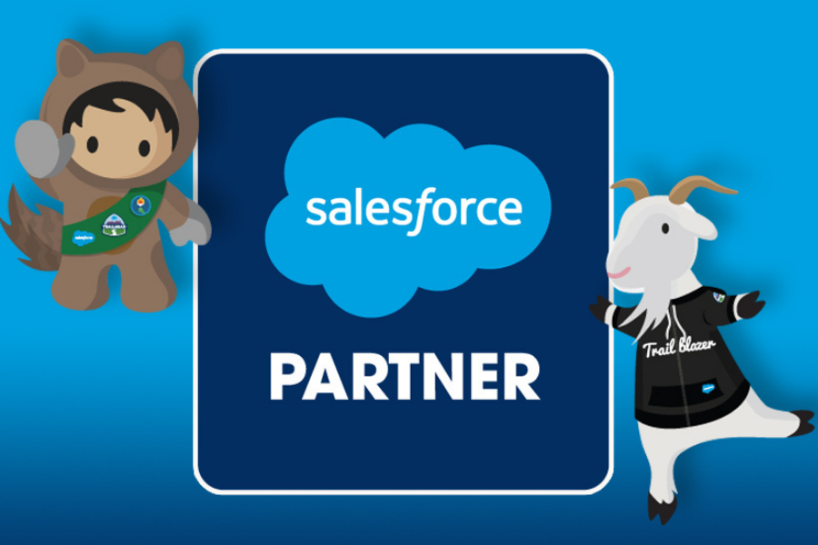 Salesforce cartoon characters with Salesforce logo and 'Partner'