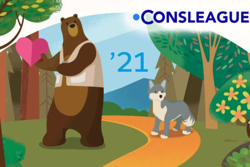 cartoon image of bear and wolf in a forest, with Consleague logo and the text '21'