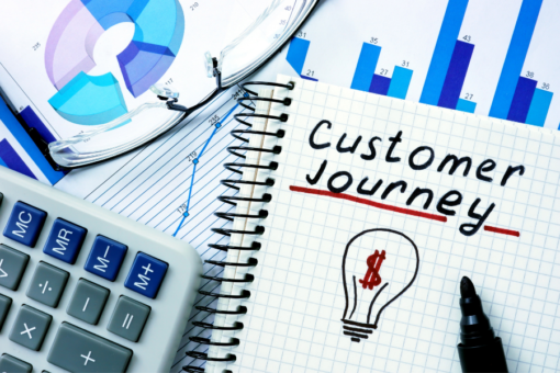 notepad with customer journey and charts