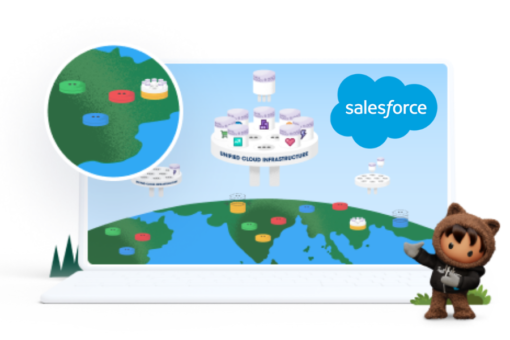 salesforce logo and graphic of the earth