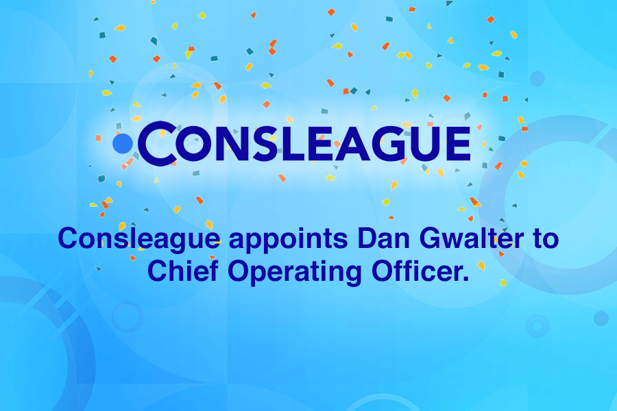 image with confetti and text saying 'Consleague appoints Dan Gwalter to Chief Operating Officer''