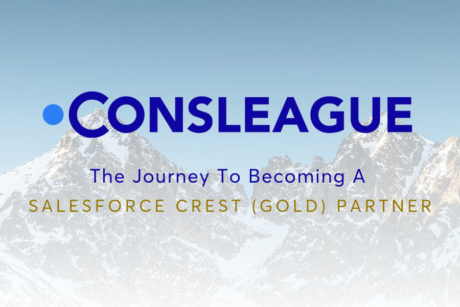 photo of mountain peaks with text 'Consleague: The journey to becoming a Salesforce Crest Partner'