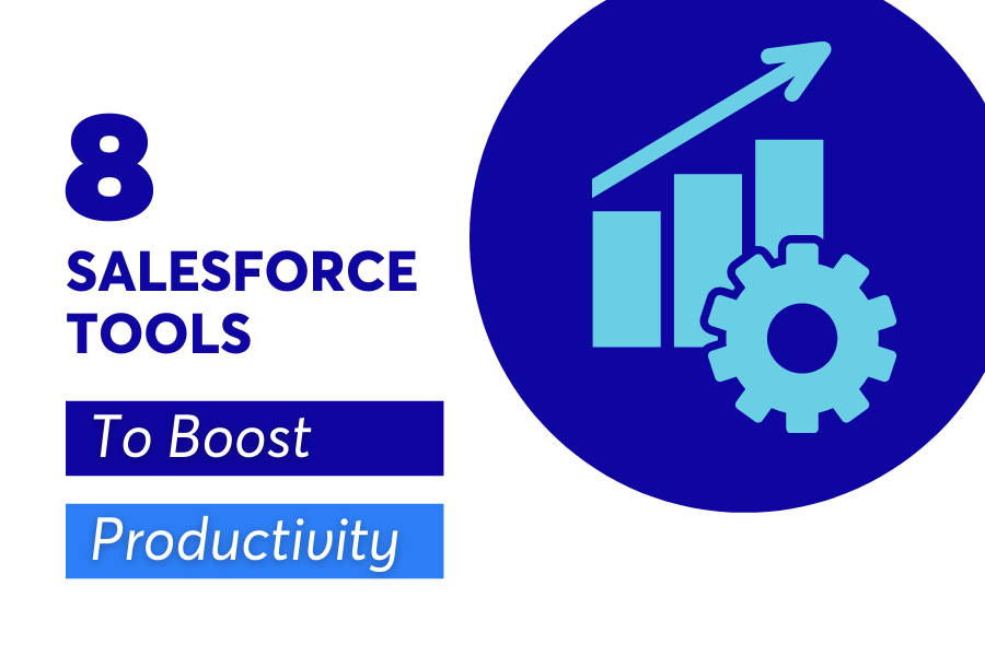 productivity icon with text '8 Tools to Boost Productivity with Salesforce'