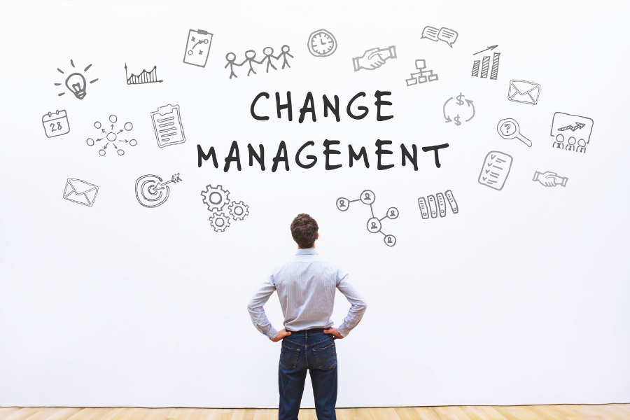 change management concept in business, drawing on white wall