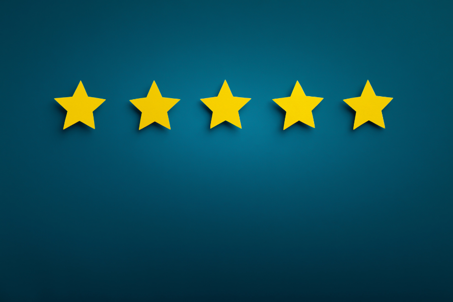 5 gold stars on blue background